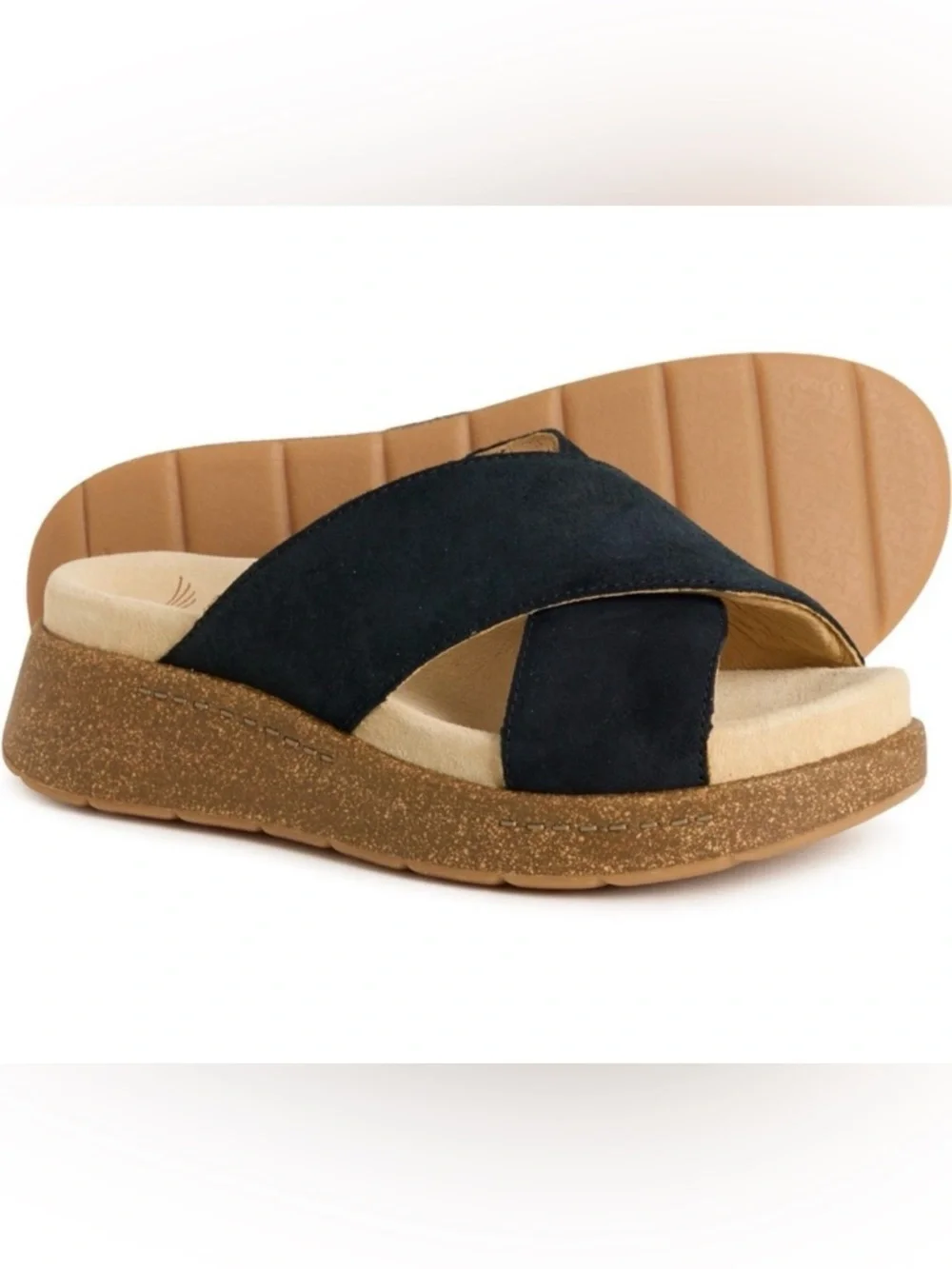 Dansko Bridget Platform Wedge Slide Sandal in Black Size 38/7-7.5